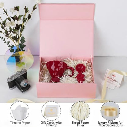 UoeRing 1 Pcs Pink Gift Box 11.5x8x4 Inch with Magnetic Lid | Collapsible Luxury Present Box,for Birthday,Christmas Holiday Gift Includes Card,Ribbon,Tissue Paper & Shredded Filler - color: 11.5x8x4 Inch-Pink-Pack of 1
