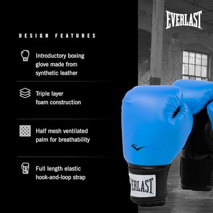Everlast Prostyle 2 Youth Boxing Gloves, Entry Level Training Gloves for Men and Women, Secure Fit Hook and Loop Closure & Ventilation, Heavy Bag & Speedbag Training. - color: Blue