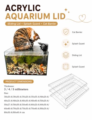 Snug-Fit Acrylic Aquarium Lid, Anti-Escape Splash Guard with Vent Holes, Cat-Resistant Cover with Sliding Feed Slot(5 mm,1.31x0.80 ft/40x24.4cm) - color: 5 mm, size: 1.31x0.80 ft/40x24.4cm