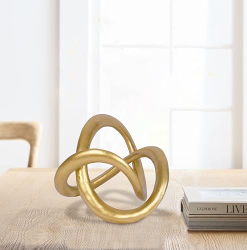 Modern Geometric Round Sculpture Gold Knot Statue Decor Tabletop Sculpture and Figurines Round Decorative Ornaments Knick Knacks Home Decor for Shelves Coffee Table Bookshelf Decoration Gifts - style: round