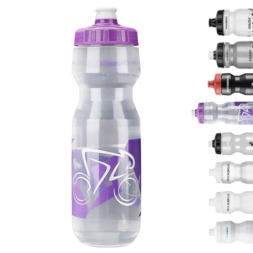 ROCKBROS Bike Water Bottle 20oz-25oz Squeeze Cycling Water Bottle BPA Free Leak Proof Sports Water Bottle with Dust Cover for Bicycle Running Gym Outdoor - color: 25oz Purple Transparent, style: 1 Pack