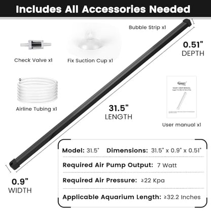hygger Weighted Nano Mist Bubble Wall Bar, 31.5" Self-Sinking ABS Air Stone Strip with Gentle Oxygen Diffuser for Freshwater & Marine Aquarium, Hydroponics - size: 31.5 Inch
