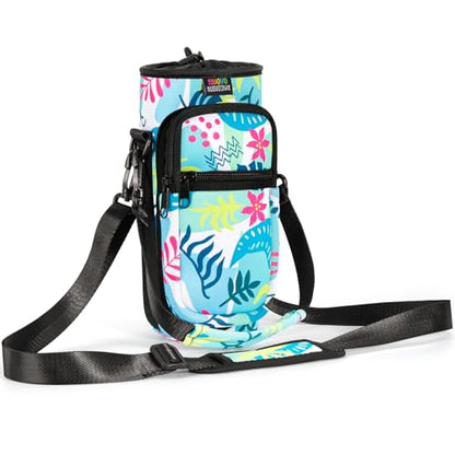 Nuovoware Water Bottle Carrier Bag, 25oz/32oz, Coloured Leaves | Adjustable Shoulder Hand Strap, 2 Pocket, Neoprene Sleeve, For Hiking Travelling - color: Coloured Leaves, size: 25-32 Ounces - Standard