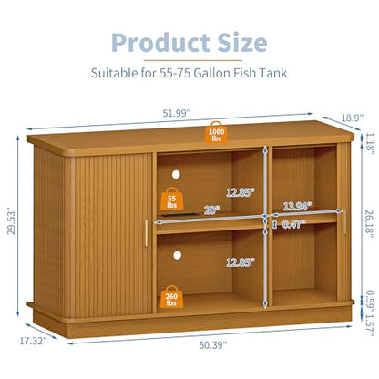 DHH 55-75 Gallon Fish Tank Stand with Power Outlet, Mid Century Modern Aquarium Stand with Adjustable Shelves and Sliding Door,Heavy Duty Reptile Tank Stand for Turtle Terrarium, 1000LB (Yellow Oak)