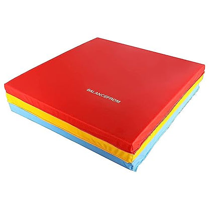 BalanceFrom 6x2 Feet 3-Panel Folding Gymnastics Mat – 1.5-Inch Thick Pad with Vinyl Surface and Carrying Handles for Tumbling, Yoga, Pilates, Home Workouts, and Martial Arts - color: Multi-Color