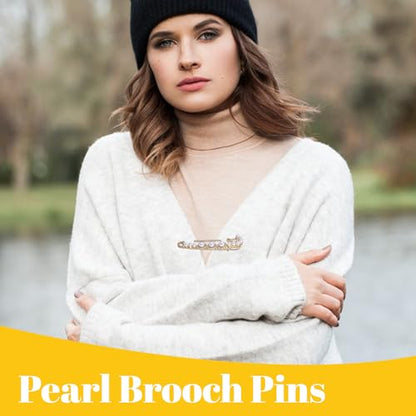 4 PCS Safety Pin Brooch, Faux Crystal Pearl Sweater Pin, Decorative Safety Pins for Clothing Dress Shirt Jeans Decoration
