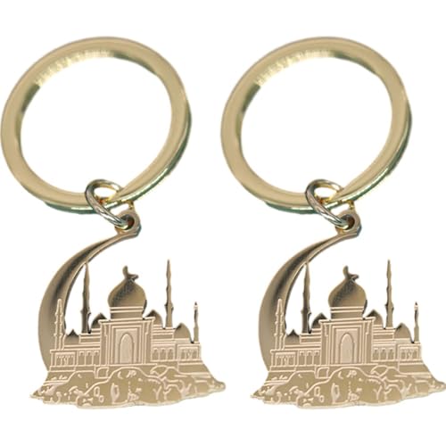 Mosque with Crescent Pendant Keychain for Women Men Muslim Jewelry Fashion Keyring Stainless Steel Islamic Key Chain Gift - color: Gold