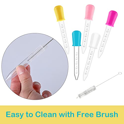 5ml Clear Eye Dropper Pipette Droppers 20 Pack | Multicolor Silicone Bulb Pipettes with Cleaning Brush for Liquid Transfer, Lab & DIY Craft Use - color: 20-multicolor