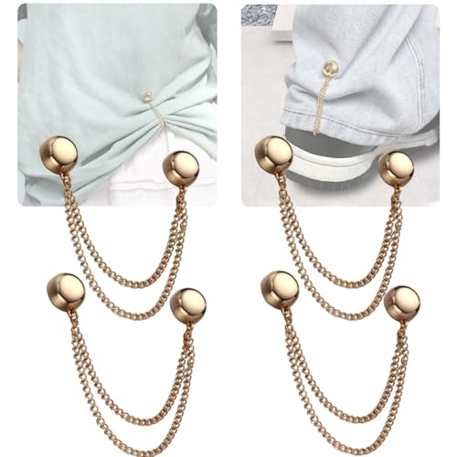 4 Pack Multi-Function Magnetic Clothing Clips, Magnetic Strength Buttons Powerful Hijab Magnets Chain Multi-Purpose Pinless Brooch for Cardigan Shawl Clothing Accessories Cuff Hem (Gold) - color: Gold