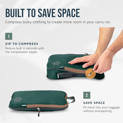 TRIPPED Travel Gear Compression Packing Cubes for Carry-On Travel 6-Pack - color: Sequoia (Green and Brown), size: 6 Piece