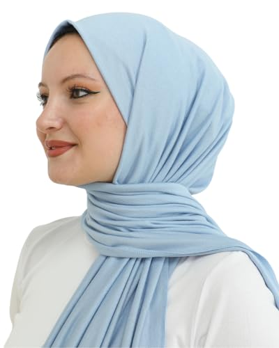Prien Hijab for Women Viscose Scarf Lightweight Muslim Hijabs Long Shawl Islamic Scarves Turkey Silk Headscarf for Womens - color: Light Blue