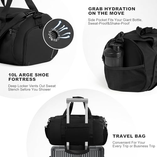 Gym Bag for Men Women With Shoe Compartment & Wet PocketWater Resistant Sports Gym Bag 、shoulder bag、messenger bag Carry On Duffel Bag forWeekend Overnight Traveling (black) - color: black