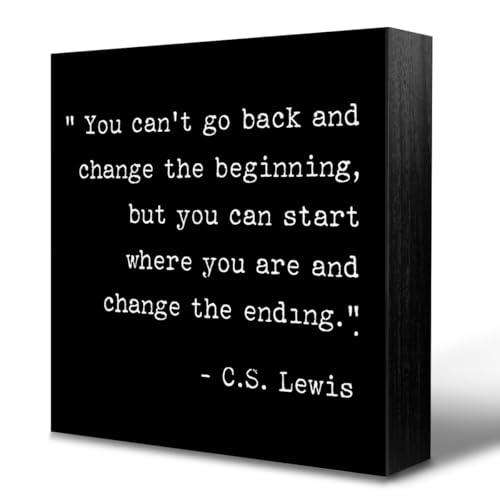 Inspirational Quotes Office Decor Wooden Box Sign Decorative Motivational Office Wood Box Sign Home Rustic Farmhouse Square Desk Decor Sign for Shelf Office Desk Accessories 5 x 5 Inches Black - color: Black - C.S. Lewis