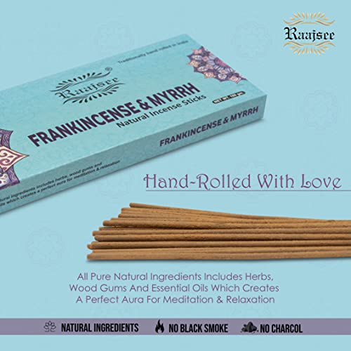 Pure Frankincense & Myrrh Incense Sticks, 100%-Natural Charcoal Free Organic Non Toxic Clean Burning Handmade Insence Sticks 100 gm Pack, Meditation Gifts – Spritual Cleansing - color: Frankincense