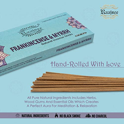 Pure Frankincense & Myrrh Incense Sticks, 100%-Natural Charcoal Free Organic Non Toxic Clean Burning Handmade Insence Sticks 100 gm Pack, Meditation Gifts – Spritual Cleansing - color: Frankincense