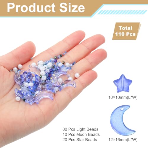 uxcell 110Pcs Star Moon Beads, Star Moon Acrylic Pearl Beads Crystal Glass Spacer Bead for DIY Making Jewelry Bracelets Craft, Blue Purple - color: Blue Purple