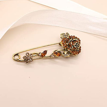 Crystal Pearl Flower Brooches Pins Fashion Beautiful Created Rhinestone Floral Brooch Good Idea for Party Dance Wedding Banquet for Elegant Women Girl - color: Retro Rose Flower