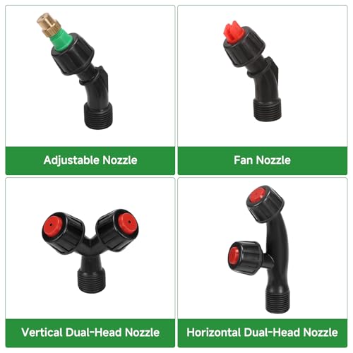 Acid Resistant Sprayer Wand with 4 Types of Nozzles, Pump Replacement Sprayer Wand with 1/4" & 3/8" Brass Barbs and 2 Hose Clamps