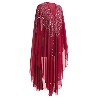 OBEEII Muslim Dress for Women Loose Batwing Sleeved Hooded Beaded Embroidery Long Abaya Dress Kaftan Abayas Islamic Robe - color: Bs05