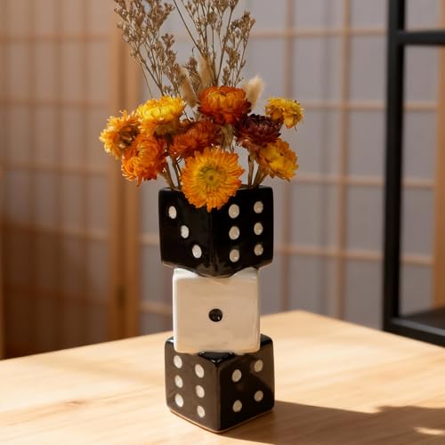 Triple Dice Ceramic Vase, Black & White Decorative Flower Vase for Home - color: Black and White Dice Vase