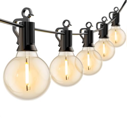 Brightown Outdoor String Lights Hanging Globe Patio Lights with 50 G40 Shatterproof Bulbs(2 Spare), IP44 Waterproof Connectable Commercial 50 Hanging Light for Indoor Outdoor Decor - color: Black, size: 55FT