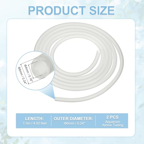 Aquarium Airline Tubing, 5/32"(4mm) ID x 1/4"(6mm) OD 4.9ft PVC Flexible Tube, (2Pcs, White), Intended for Fish Tank Air Pump/Aquarium/Garden/Terrarium Pond - color: White