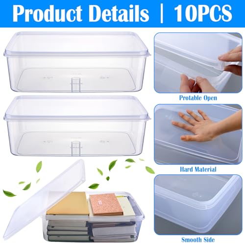 Suzile 10 Pcs Plastic Tub with Lids 14.17 x 9.45 x 4.33 Inch Commercial Tote Box Deep Restaurant Containers with Lids Fish Food Service Bus Tubs for Meat Storage Washing Dishes Art Supplies Toy(Clear) - color: clear