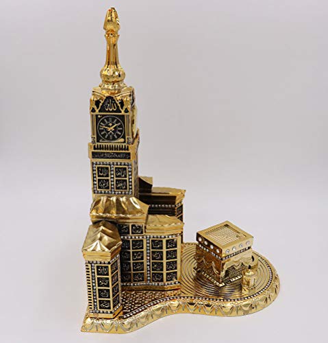 Modefa Islamic Turkish Table Decor Showpiece Gift Sculpture Figure Arabic 99 Names of Allah Kaba Clock Tower Replica Gold - size: Small - 6.7in x 6.7in wide, 10in tall
