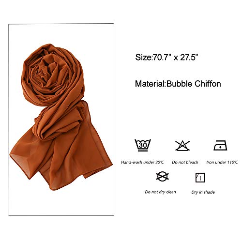 Yeieeo Chiffon Head Wraps for Women - Solid Color Fashion Bubble Chiffon Scarf Hijab - color: Copper