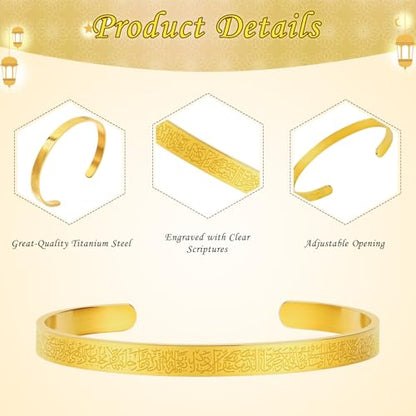 EUBUY Muslim Quran Allah Openable Bangles Arabic Calligraphy Cuff Bracelet, Islamic Jewelry for Women Men Islam Eid Ramadan New Year Gifts
