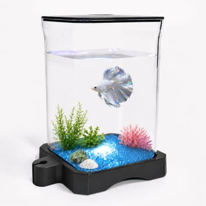 0.5 Gallon Betta Fish Tank Aquarium Starter Kit with Light and Lid(Black) | Premium Acrylic Aquarium with Light and Lid, Crystal Clear Starter Kit for Betta Fish, Shrimp, Snails and Small Fish - color: Black, size: 0.5 Gallon