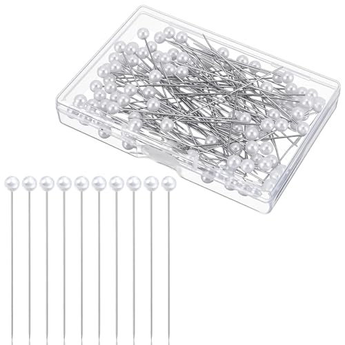 100PCS Pearl Corsage Pins, 2.5 Inch Boutonniere Pin Straight Head for Sewing DIY Craft Decoration, Wedding Bouquet, Jewelry Flower Decoration Pinning Quilt