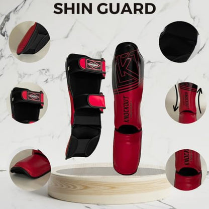 Muay Thai Shin Guards MMA Martial Arts -Padded, Adjustable Leg Guards with Instep Protection for Training and Sparring Gear Kickboxing Equipment – Durable, Professional - color: Red/Black, size: Large-X-Large