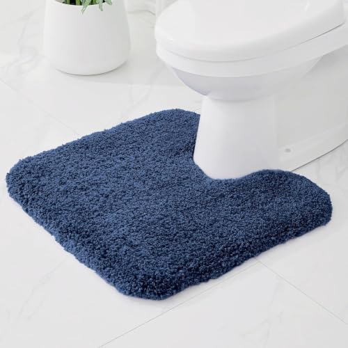 Toilet Rugs U Shaped Washable, 24x22 Contour Bath Rugs for Toilet, Luxury Ultra Soft Microfiber U-Shaped Toilet Rug, Non Slip Absorbent Machine Washable Bathroom Mat for Toilet, Navy - color: Navy Blue, size: 24" X 22"(Toilet Rug)