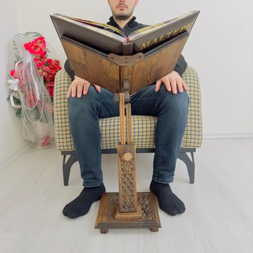 Adjustable Carved Wooden Book Stand | Quran, Bible Holder Lectern | Dictionary, Cookbook Stand
