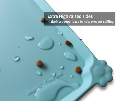 Hoki Found L Silicone Non Slip Pet Food Tray - Dog Cat Bowl Mats - Waterproof Dog Cat Food Mats for Carpet - Light Turquoise - color: Light Turquoise, size: 22" x 14"