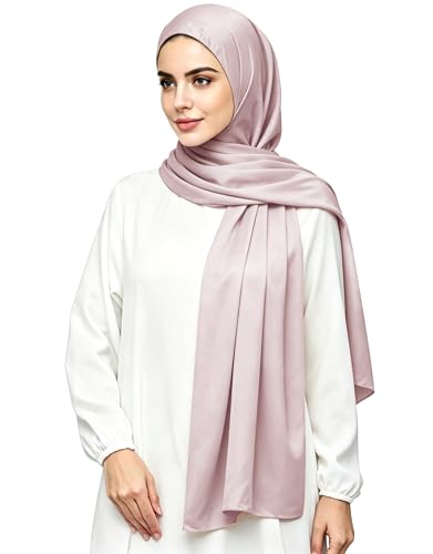 Lina & Lily Luxury Satin Hijab Head Scarf Shawl Wrap for Muslim Women Extra Long - color: Light Mauve