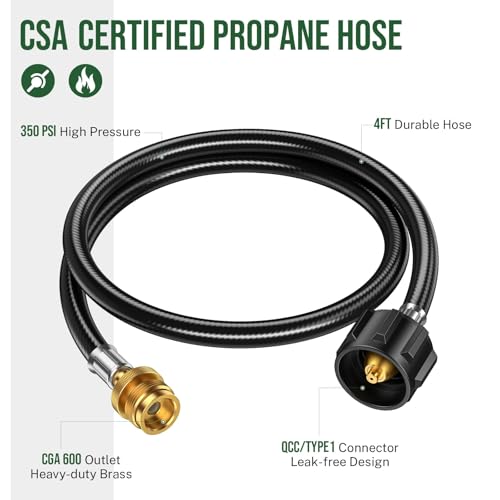 4ft Propane Hose Adapter 1lb to 20lb，Propane Adapter 20lb to 1lb Converter, Propane Tank Adapter Hose 20 lb to 1 lb for Weber Q Grill/Coleman Stove/Blackstone Griddle/Buddy Heater/Weber Traveler - size: 4 Feet Updated