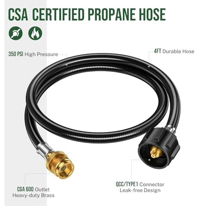 4ft Propane Hose Adapter 1lb to 20lb，Propane Adapter 20lb to 1lb Converter, Propane Tank Adapter Hose 20 lb to 1 lb for Weber Q Grill/Coleman Stove/Blackstone Griddle/Buddy Heater/Weber Traveler - size: 4 Feet Updated