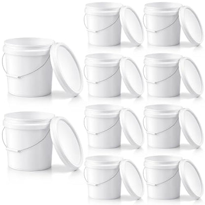 Mumufy 10 Pcs 3.5 Gallon Round Food Grade Bucket with Lid Plastic Buckets Pail with Handle Lid Heavy Duty Buckets for Storing Dry Food Charcoal Camping Fishing(White) - color: White, style: Round