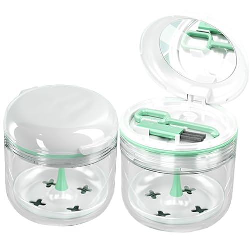 Denture Bath Cup，Retainer Cleaner Case Box,Night Mouth Guard Case Holder,Storage Soak Container with Drain Tray for Travel Cleaning with Mirror and Brush - color: White