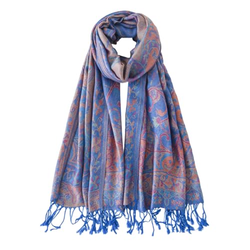 Paisley Pashmina Rave Shawl Scarf-Women's Reversible Ethnic Jacquard Pashmina Wraps for Travel - color: A#. Klein Blue