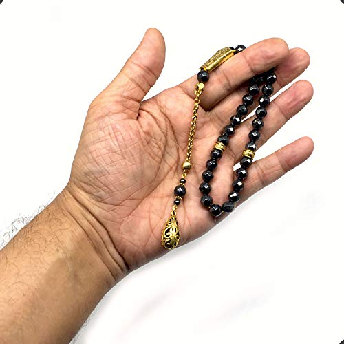 Design - Long & Stylist Tassels Worry Beads - Prayer Beads (8 mm-33 Beads) Tesbih-Tasbih-Tasbeeh-Misbaha-Subha-Sebha-Sibha-Rosary (Non-Magnetic Faceted Hematite 8mm 33 Beads & Bracelet) - color: Non-Magnetic Faceted Hematite 8mm 33 Beads & Bracelet