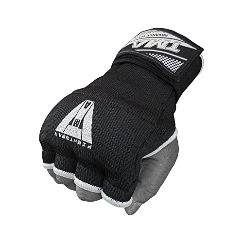 TMA Gel Padded Inner Gloves with Hand Wraps Boxing Gloves, Half Finger Elasticated Bandages, Kickboxing Wraps for Men, Women, Kids MMA, Muay Thai, Kickboxing (Pair) - color: Black, size: Large-X-Large