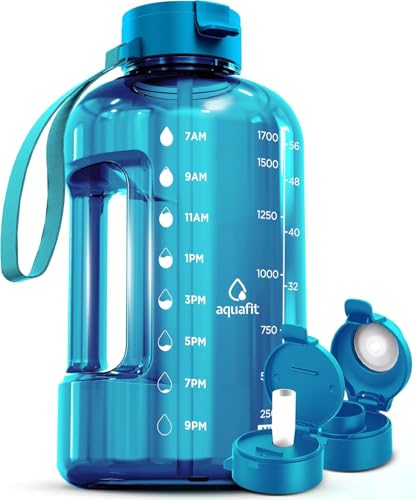 AQUAFIT Half Gallon Water Bottle with Time Marker - color: Aqua, size: 64 Ounces