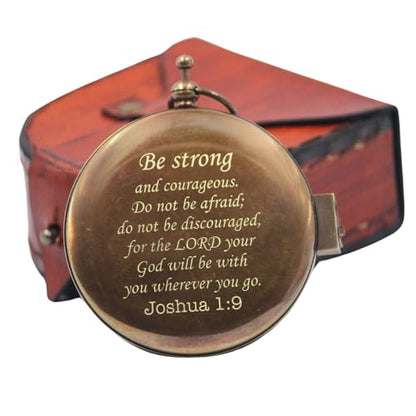 Be Strong Sundial Compass - First Communion Gifts for Boys - Girls - Baptism - Kids Confirmation - Religious Men holy boy Compasses - Joshua 1:9 - Graduation Christian Son Keepsake Grandson