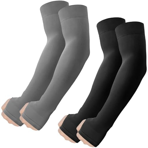 ROXUN Arm Sleeves with Thumb Hole, Cooling UV Sun Protection Compression Tattoo Cover Up for Men/Women - color: 2 Pairs - Black+dark Gray
