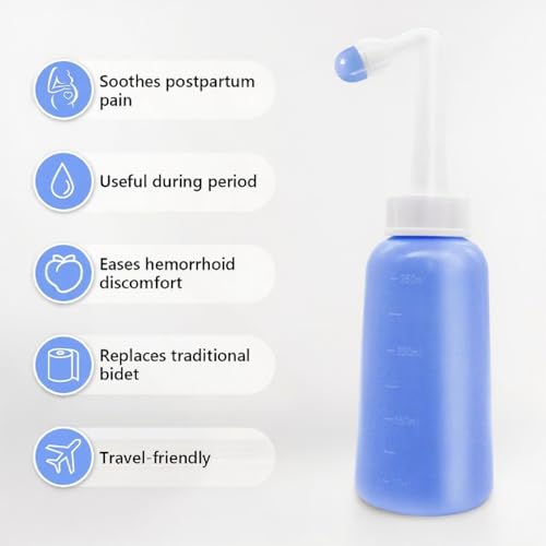 Portable Bidet for Travel-350ml Bottle with Adjustable Nozzle (Angled & Straight), Gentle Portable Cleansing - color: Blue
