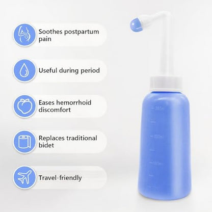 Portable Bidet for Travel-350ml Bottle with Adjustable Nozzle (Angled & Straight), Gentle Portable Cleansing - color: Blue