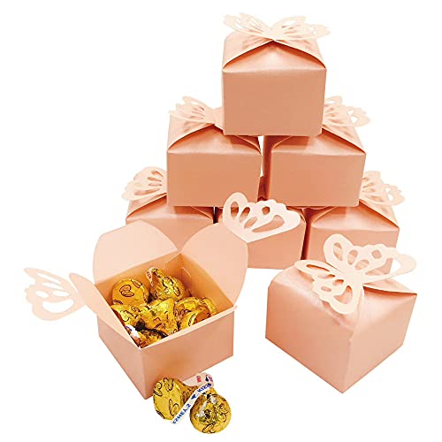 Pink Butterfly Candy Treat Boxes Set Wedding Party Favors Mother’s Day Birthday Baby Shower Party Small Gift Box Bulk Supplies 2x2x2 inch, 50pc - color: ButterflyCandyBox-Pink